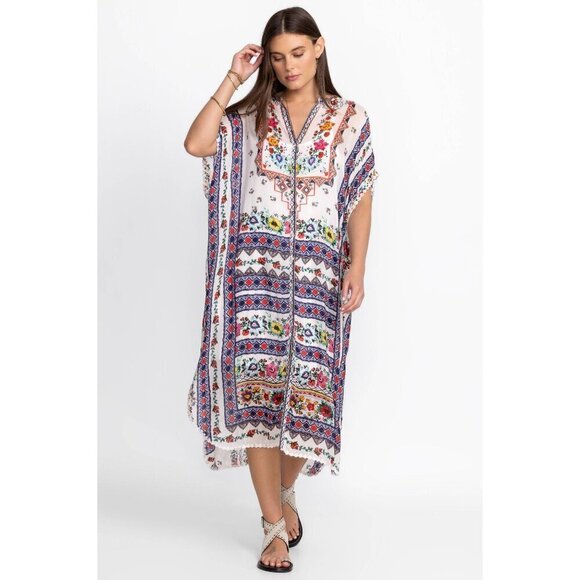 Johnny Was Womens Dress Size Small Multicolor Matana Kaftan Floral Pure Rayon - Picture 7 of 8